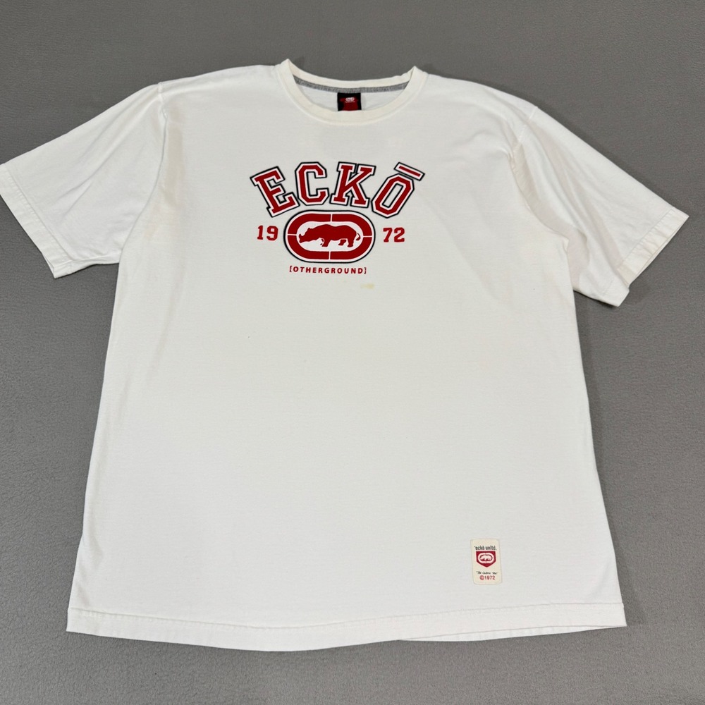 Ecko Unltd T Shirt Mens Large White Red Rhino Graphic Cotton Streetwear Tee